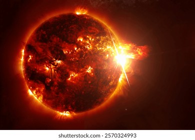 Sun on a dark background. Elements of this image furnished by NASA. High quality photo