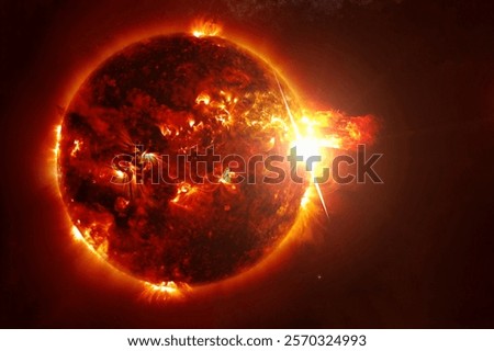 Sun on a dark background. Elements of this image furnished by NASA. High quality photo