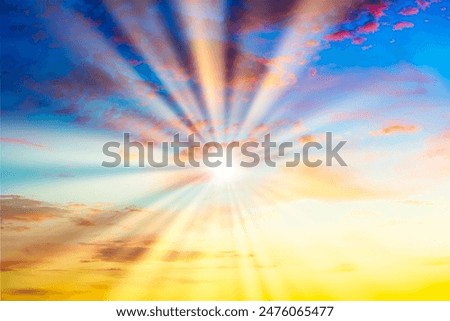 Sun on sunset sky and sunset clouds, dramatic sunset