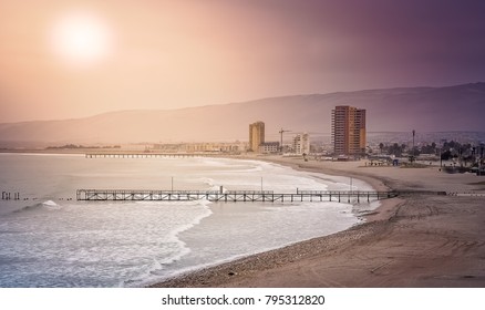 Sun Over The Beach In Arica In Northern Chile, South America