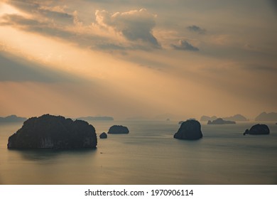 Sun Ray And Beautiful Mountains During Sunset In Krabi, Thailand.