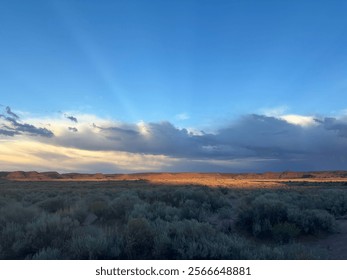 Sun rays in dresert sky