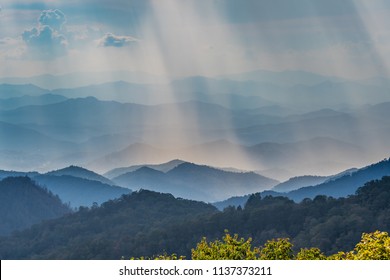 Sun Rays Fall Over Blue Ridge Mountains Along The Blue Ridge Parkway