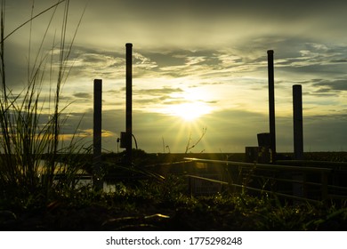 Sun Rays Thru A Dam In The Everglades