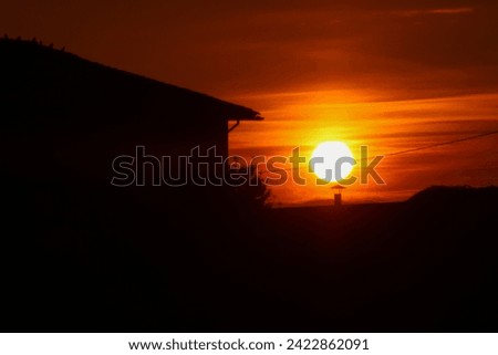 Sun red sky detail zoom house farmhouse sunset circle natural nature clouds cover 