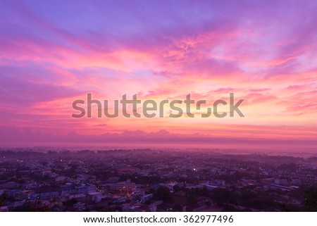 sun rise over small town at Uthai Thani, Thailand