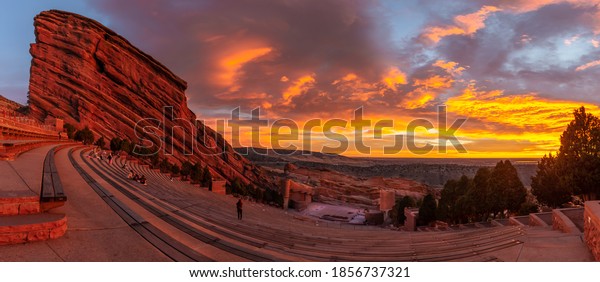 sun\
rise at red rocks amphitheater in Morrison\
Colorado