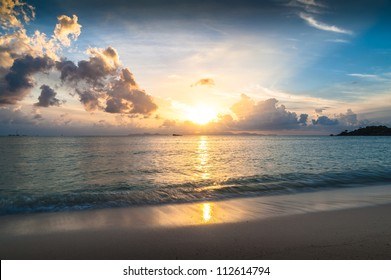 Sun Rise Time At Hua-Hin Beach In Thailand