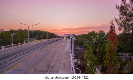 The Sun Rises Over Thepsrisin Bridge. Thepsrisin Bridge Is A Shortcut To Connect The City From Saphan Hin Intersection With Sakdidet Intersection In Order To Reduce The Bad Traffic Congestion.
