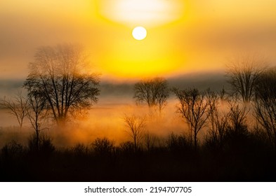 The Sun Rises Over The Wetlands Of The Phyllis Haehnle Sanctuary In Jackson County, Michigan