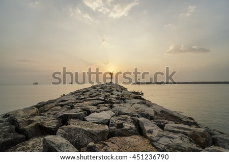 Sun Rising Above Lighthouse Some Anglers Stock Photo Edit