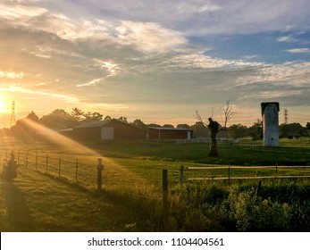 Sun Rising Over Lonely Indiana Farm 