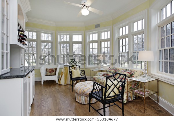 Sun Room Upscale Home Wall Windows Stock Photo Edit Now 553184677