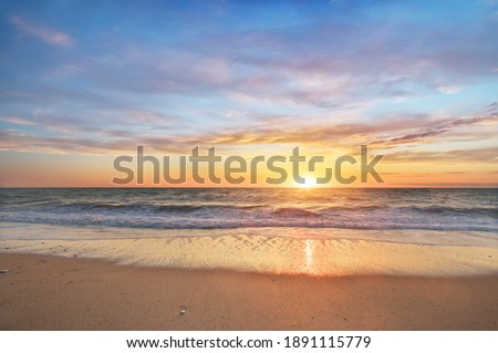 Sun and sea sunset background. Nature composition.