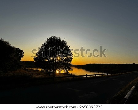 Sun set behind a tree and on to the Haute Charente lakes France 
