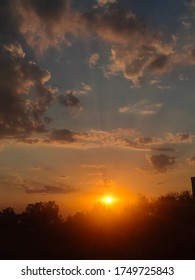 sun set behing trees during cloudy weather