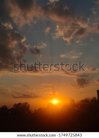 sun set behing trees during cloudy weather