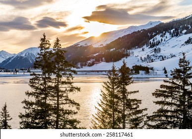 Sun Set At Lake Davos, Switzerland.