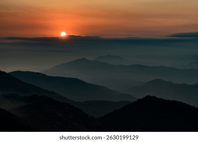 sun set in the mountains