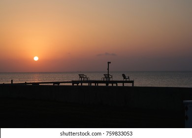 Sun Set Over Beach In Rockport Texas 