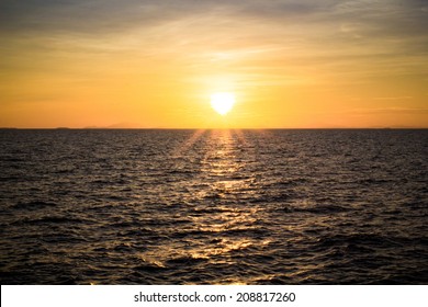 Sun Set Of The Sea At Chantaburi, Thailand.