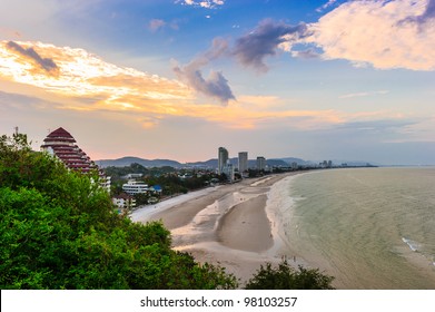  sun set time at Hua-Hin beach in Thailand