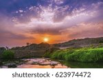 A sun set view over the rocks and sods