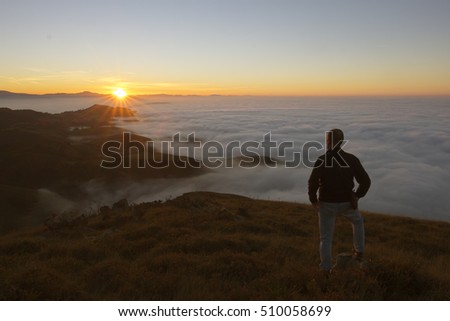 Similar – Image, Stock Photo Misty Hike at Jaizkibel Coloured Cliffs in Gipuzkoa