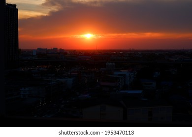The sun sets in the evening.