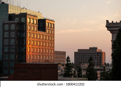 The Sun Sets On The Anaheim, California Skyline.