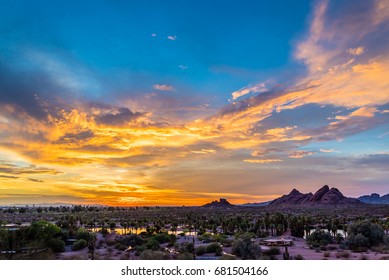 The Sun Sets Over Papago Park In Phoenix, Arizona.