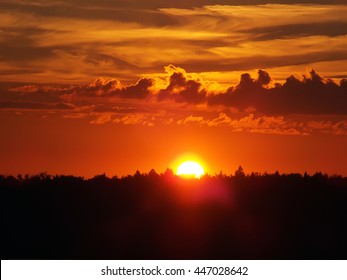 sun sets over the tops of forest trees in clouds - Powered by Shutterstock