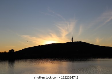 Sun Setting Behind Black Mountain In Canberra