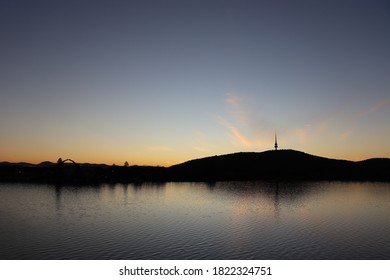 Sun Setting Behind Black Mountain In Canberra