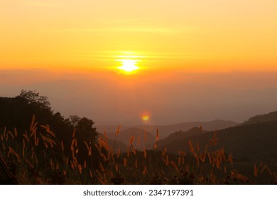 The sun was setting in the evening.