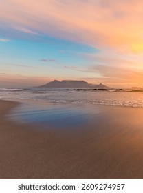 The sun setting on Table Mountain from Blouberg Beach, Cape Town South Africa