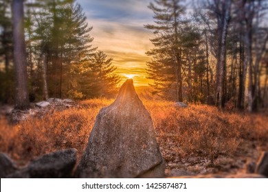 Sun Setting On The Winter Solstice Stone At America's Stonehenge