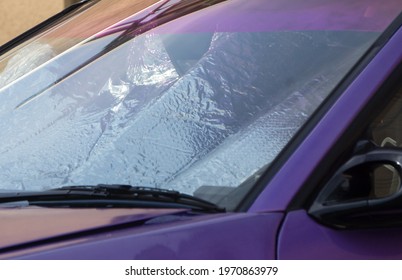 Sun Shade Or Sun Reflector On The Windshield The Car