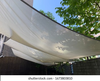 Sun Shade Sails At The Garden Of A Cafe