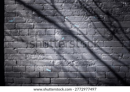 Sun shadows in the afternoon casting shadows of trees on painted brick walls