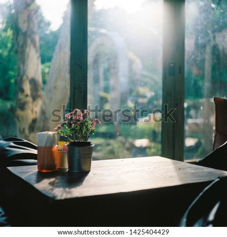 sun shine through window to cafe corner with medium format filmcamera