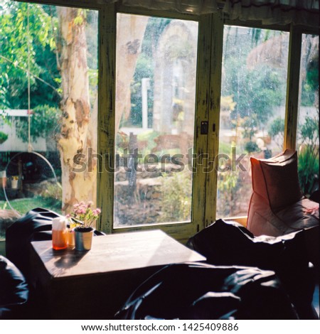 sun shine through window to cafe corner with medium format filmcamera
