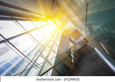 Sun Shining Modern Office Building Stairway Glass