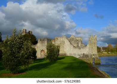 Sun Shining On Desmond Castle Ruins Wiith River Maigue.