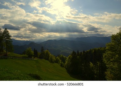 Sun shining through the clouds.