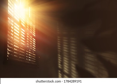 Sun Shining Through Window Blinds In Room