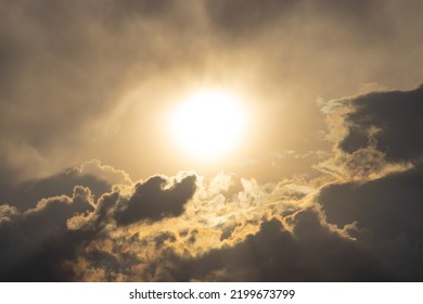 Sun Shiny Among Clouds In Sepia Toned. Background Of Heaven Concept