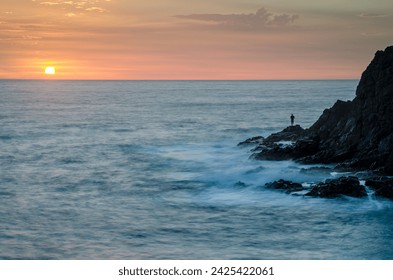 Sun sinking below the horizon on Fuerteventura Canary Islands