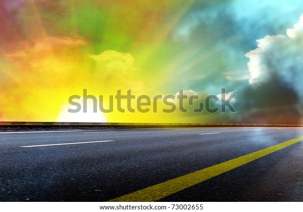 Sun  sky  clouds \
road