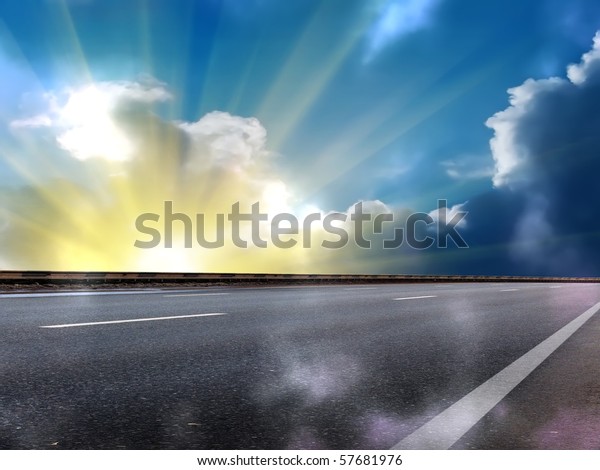 Sun  sky  clouds  road \
fog